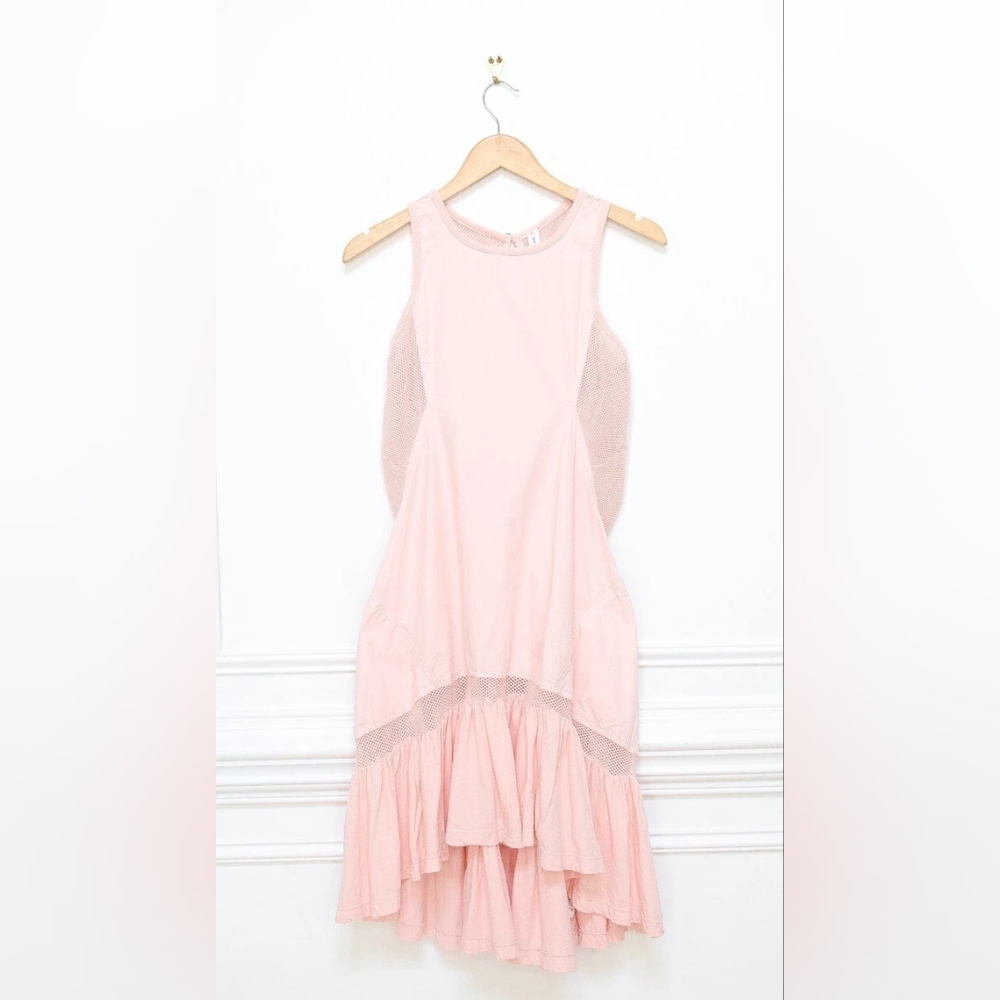 Anthropologie Daily Practice Hill Up Tiered Drop Waist Mesh Dress Pink Size XS - Picture 4 of 14